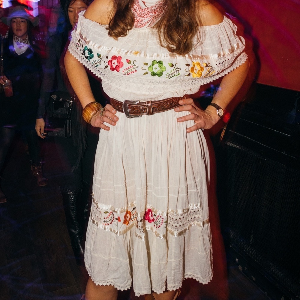 Western style Cowgirl Embroidered Floral Off-Shoulder Dress